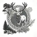 celtic deer head with trees tattoo design idea