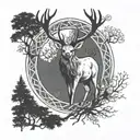 celtic deer head with trees tattoo design idea