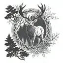celtic deer head with trees tattoo design idea