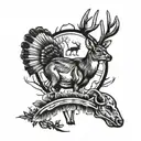 whitetail deer with turkey fan behind it tattoo design idea
