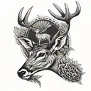 whitetail deer with turkey fan behind it tattoo design idea