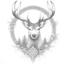 celtic deer head with trees tattoo design idea