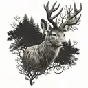 celtic deer head with trees tattoo design idea