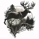 celtic deer head with trees tattoo design idea