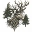celtic deer head with trees tattoo design idea