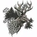 celtic deer head with trees tattoo design idea