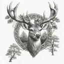 celtic deer head with trees tattoo design idea