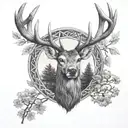 celtic deer head with trees tattoo design idea