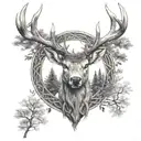 celtic deer head with trees tattoo design idea