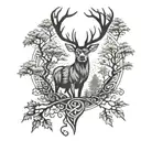 celtic deer head with trees tattoo design idea
