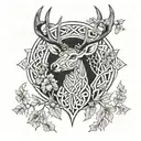 celtic deer head with trees tattoo design idea
