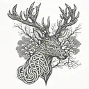 celtic deer head with trees tattoo design idea