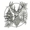 celtic deer head with trees tattoo design idea