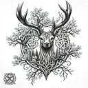 celtic deer head with trees tattoo design idea