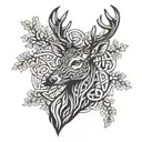 celtic deer head with trees tattoo design idea