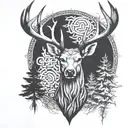 celtic deer head with trees tattoo design idea