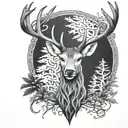 celtic deer head with trees tattoo design idea