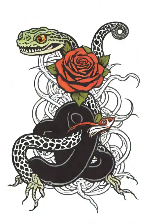 Snakes, Spiders, Roses intertwined tattoo design idea