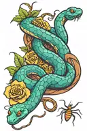 Snakes, Spiders, Roses intertwined tattoo design idea