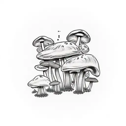 Tattoo says "Free Your Mind" with mushrooms and trippy designs behind and around it.  tattoo design idea