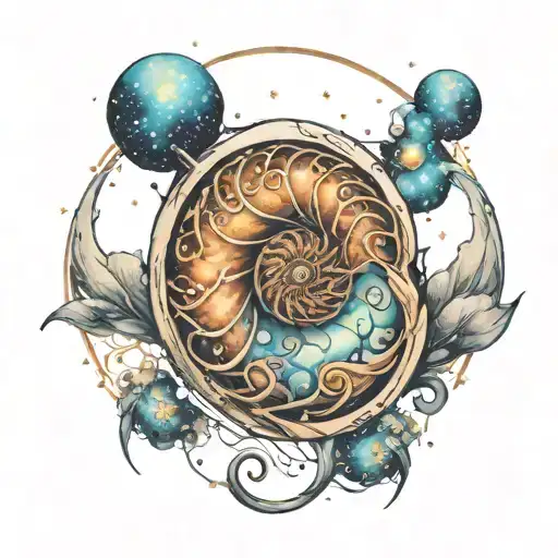 nautilus shell merging into nebula star  tattoo design idea