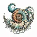 nautilus shell merging into nebula star  tattoo design idea