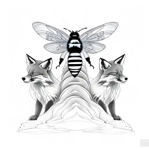 totem pole with fox, bee, dragonfly and lotus flower tattoo design idea