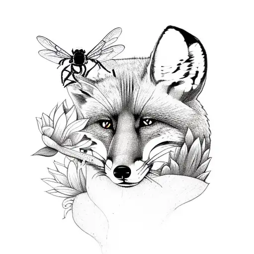 totem pole with fox, bee, dragonfly and lotus flower tattoo design idea
