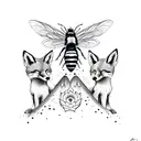 totem pole with fox, bee, dragonfly and lotus flower tattoo design idea