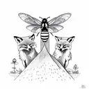 totem pole with fox, bee, dragonfly and lotus flower tattoo design idea