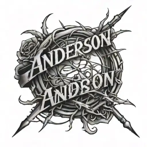 Anderson name wrapped in barb wire tattoo design idea