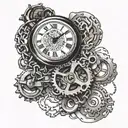 Incorporate a detailed bicycle chain winding around a vintage pocket watch, symbolizing the interconnectedness of time and movement tattoo design idea