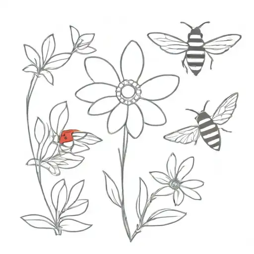 bee, daisy, cardinal tattoo design idea