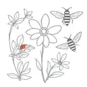 bee, daisy, cardinal tattoo design idea