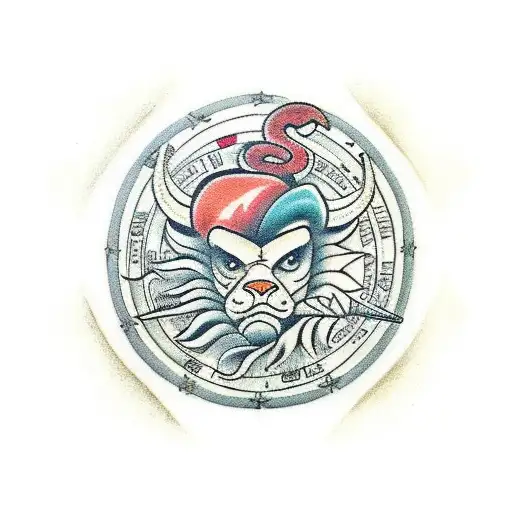 zodiac leo and Sagittarius signs with fire tattoo design idea
