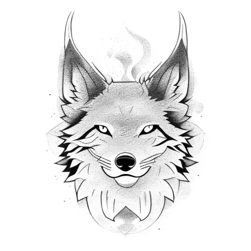 un lobo que tenga en su frente el símbolo japonés  tomoe  tattoo design idea