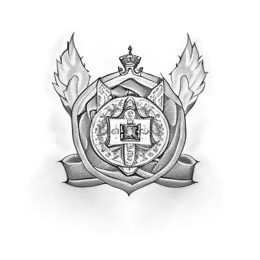 loin crown British red cross  and rose tattoo design idea