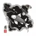 two koi carp swimming alongside tattoo design idea