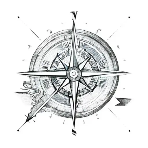 A compass with an arrow pointing forward, representing the client's favorite thing - always moving ahead and exploring new horizons tattoo design idea