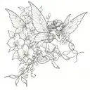 flying fairy with orchids intertwined tattoo design idea