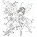 flying fairy with orchids intertwined tattoo design idea