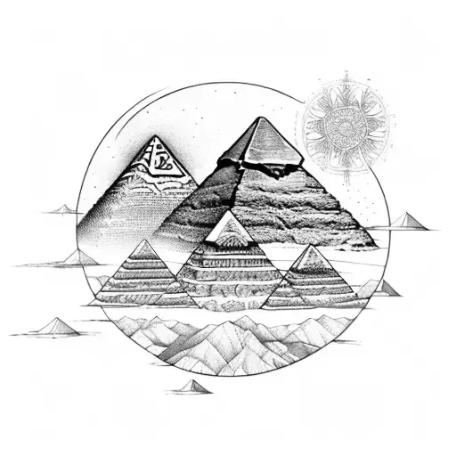 Pyramids of Giza adorned with Indian mandalas tattoo design idea