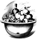 a full fruitbowl and wine, similar to renaissance painting fruit bowl rubens paele tattoo design idea