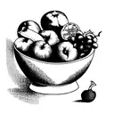 a full fruitbowl and wine, similar to renaissance painting fruit bowl rubens paele tattoo design idea