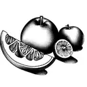 a fine line tattoo of a table with a full fruitbowl with grapes and grapefruit and apples, and with classes of wine next tattoo design idea