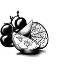 a fine line tattoo of a table with a full fruitbowl with grapes and grapefruit and apples, and with classes of wine next tattoo design idea