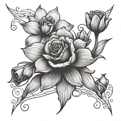 daffodil and rose intertwined tattoo design idea