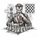 man in anonymous mask playing chess against illumanati tattoo design idea