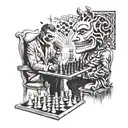 man in anonymous mask playing chess against illumanati tattoo design idea