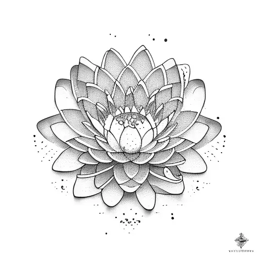 graphic waterlily fineline tribal tattoo design idea